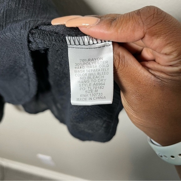 Umgee Women Shirt Dress Medium Black Sheer Button Front Oversized Boho Cottage - Picture 4 of 8